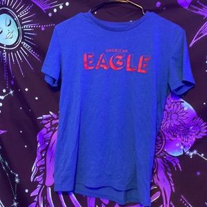Blue American Eagle Graphic T-shirt w Red letters